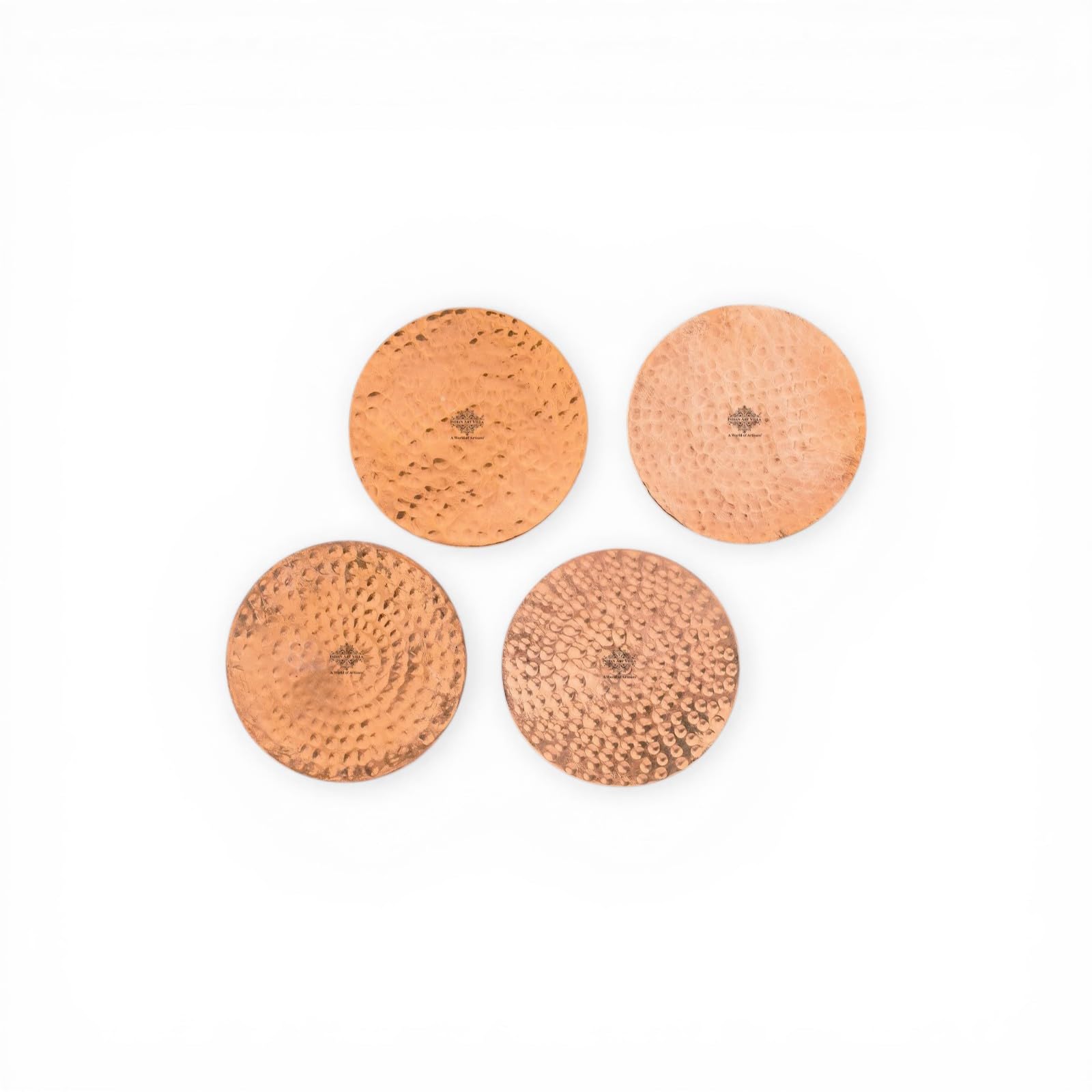 Indian Art Villa Hand-Hammered Pure Copper Coaster & Drink Lid, Artisanal Metal Tabletop Protector & Beverage Cover, Luxury Home Decor & Gift Accessory, 3.5 Inch, Set of 4-picture-28
