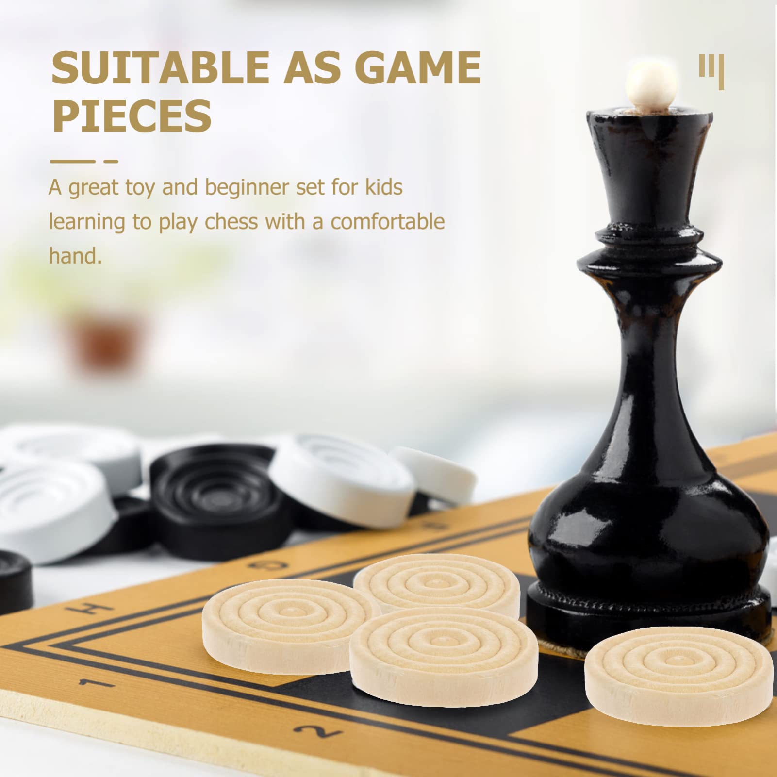 STOBOK 48 pezzi di gioco a scacchi in legno per backgammon, accessori rotondi in legno, regalo per principianti, finitura lucida per una grande sensazione