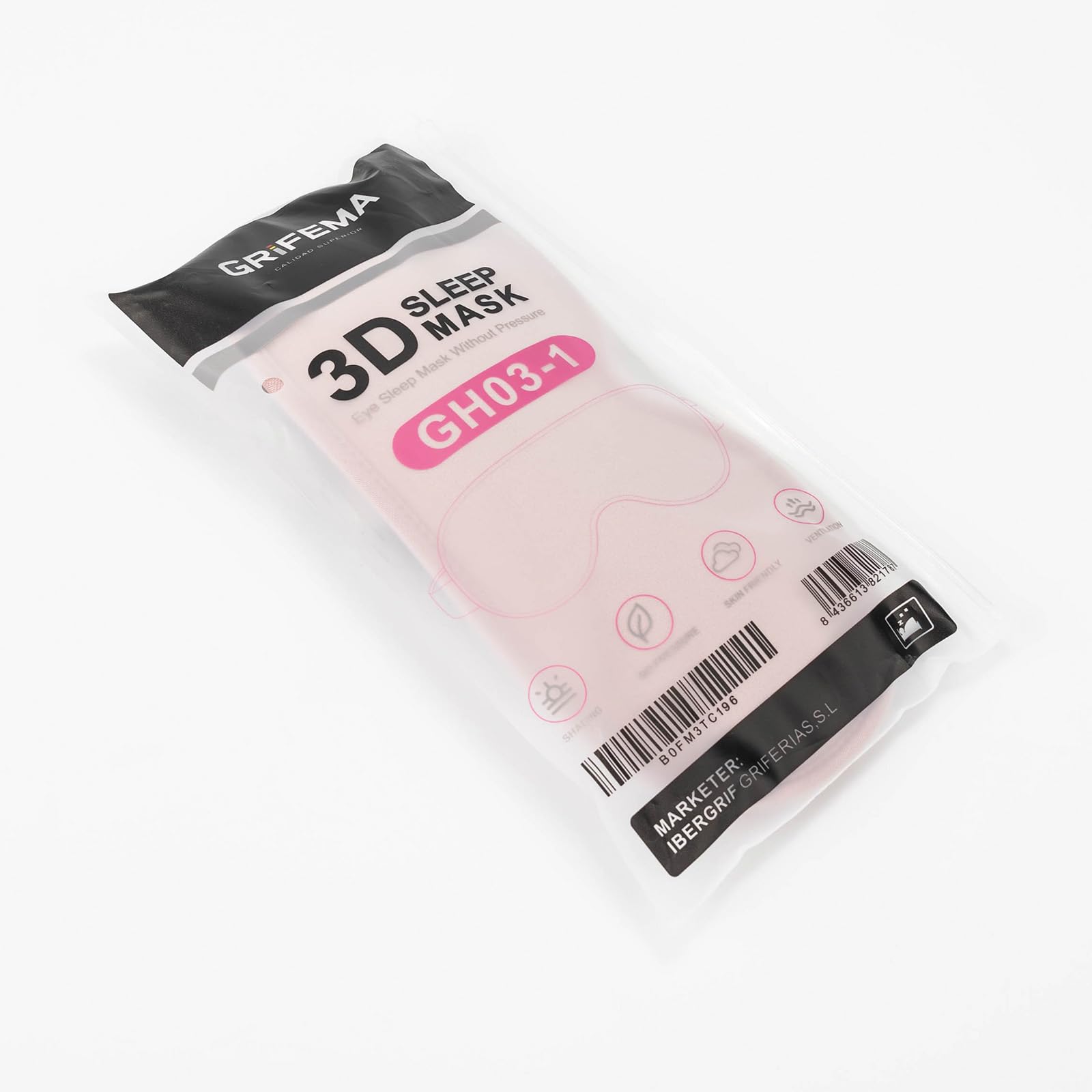 GRIFEMA Antifaz para Dormir 100% Opaco, Máscara de Dormir 3D Sin Presión Ocular, Antifaz Ultrasuave con Correa Ajustable para Dormir de Lado y Viajar, Hombre y Mujer, Rosa