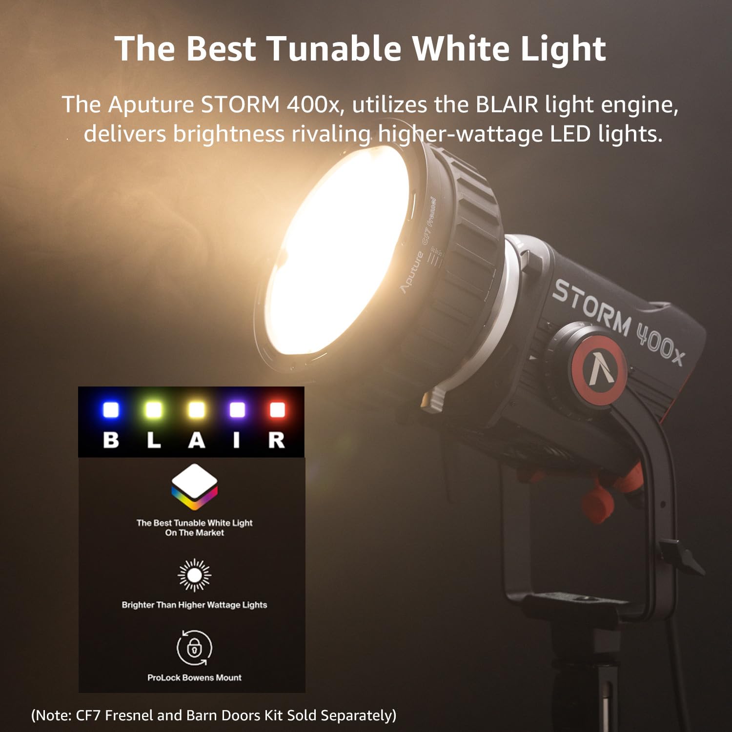 Aputure Storm 400x Luz LED 400W Bicolor Profesional, Chip Blair, IP65, CRMX, DMX512, App Sidus Link, Montura Bowens