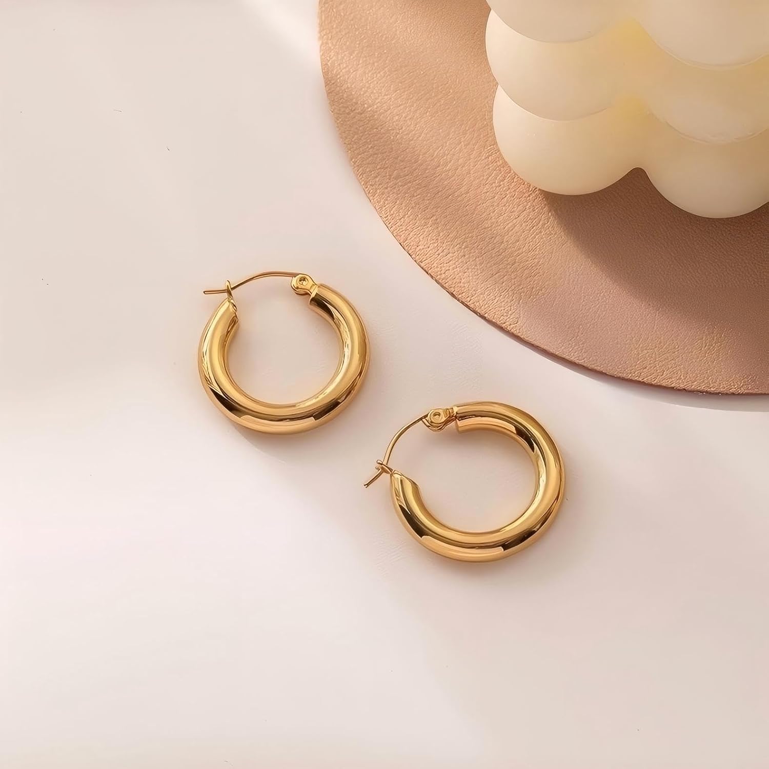 18K Gold Plated/Silver Polished Tubular Diam-22mm Hoop Earrings | Hypoallergenic Spark Trendy Minimalist Hoops | Appropriate Size Meaningful Gift Daily Wear Earrings for Ladies - Image 4