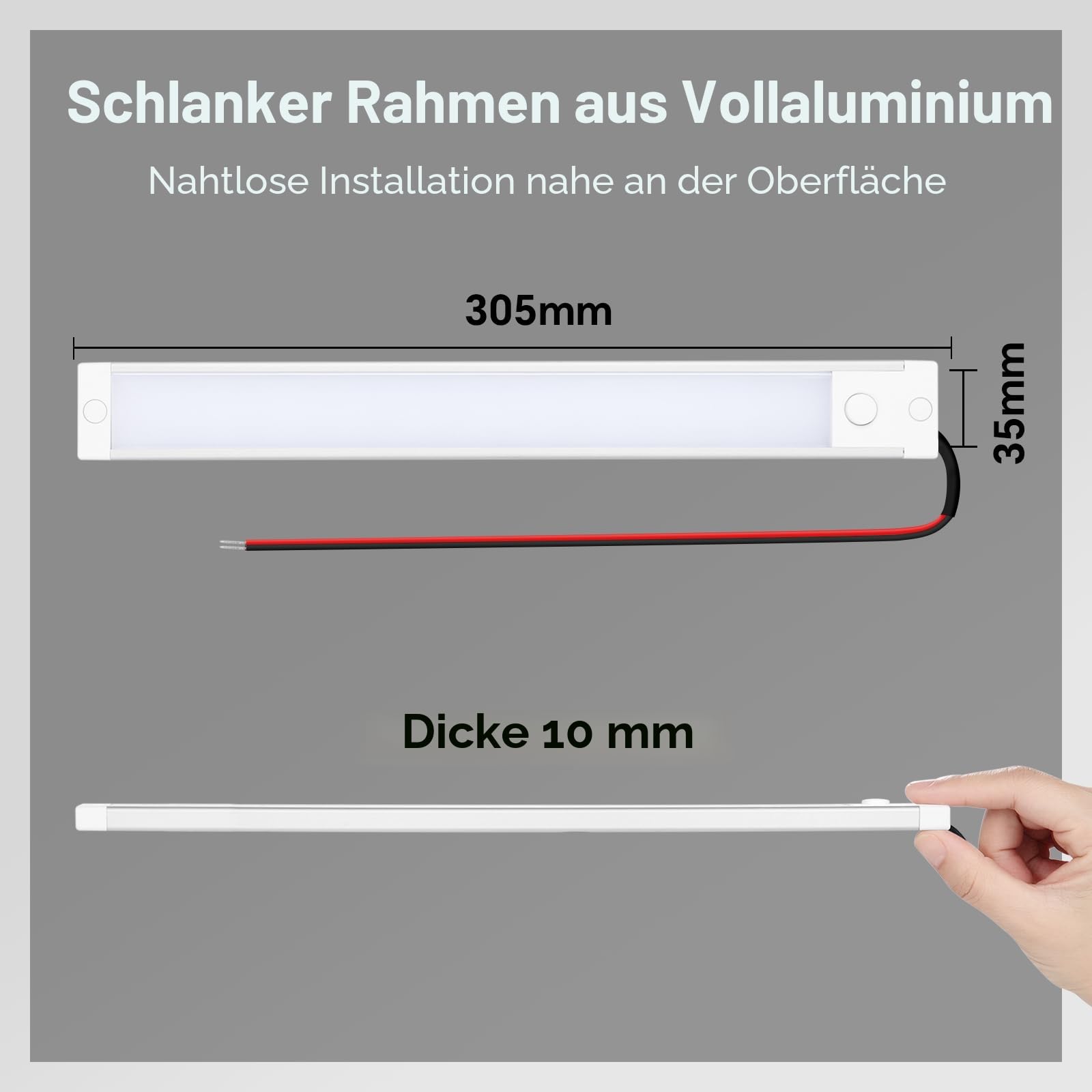 acegoo 12V LED Unterbauleuchte 470lm Wohnmobil Dimmbar 4,5W Integriertem Dimmschalter&Rotes Licht, Kabine für Boot Yacht Wohnwagen Camper Innenbeluchtung 305mm 2PCS (4000K)