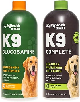 LIQUIDHEALTH Pets K9 Glucosamine Chondroitin Hip & Joint Formula & K9 Complete 8-in-1 Multivitamin for Dogs, Puppies - Pet Supplement Bundle for Joint Health, Immune Support, Canine Vitamins, USA Made