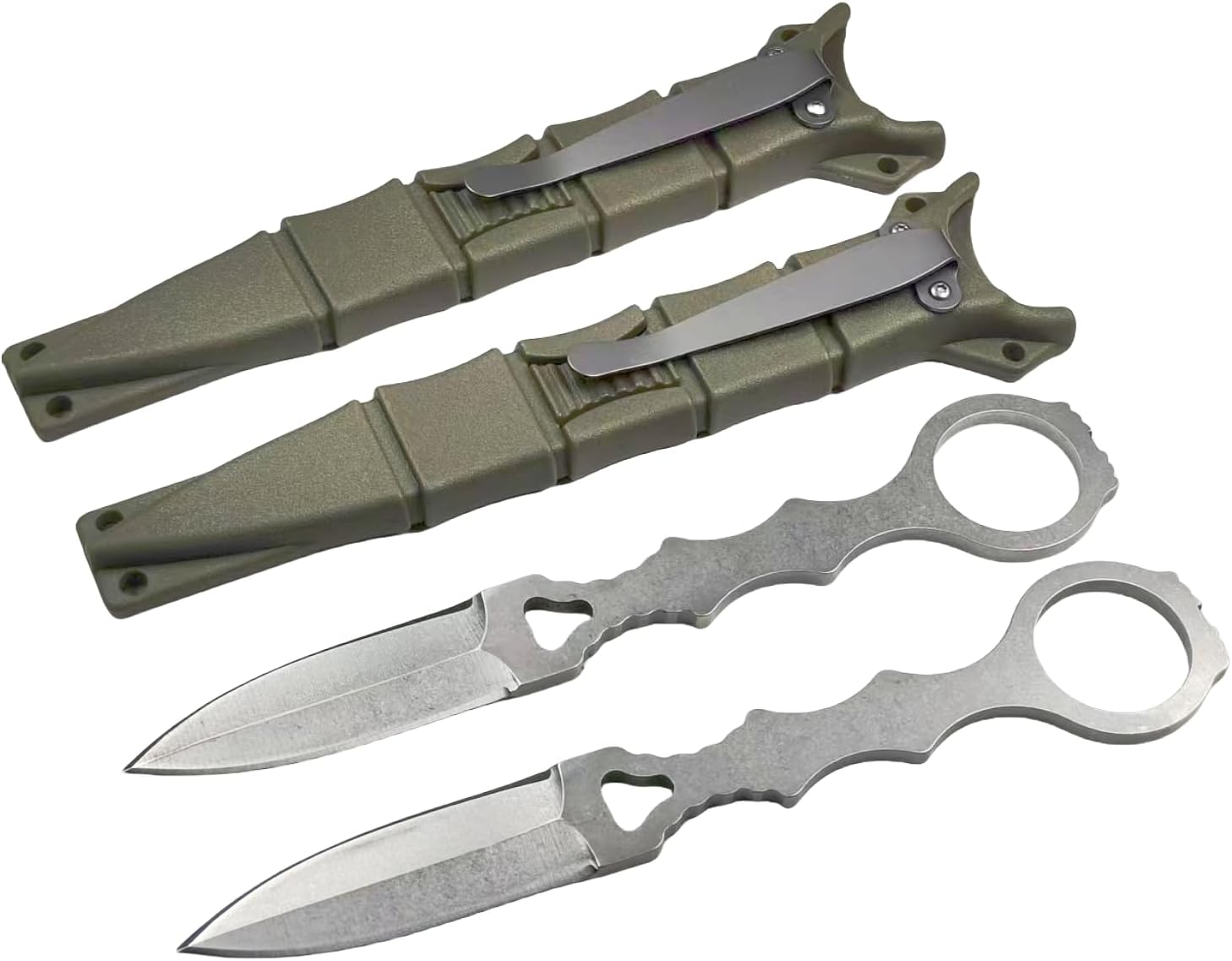 Behawk 2Pcs Tactical Fixed Blade Knife with Sheath 6.7" (2.5" blade)
