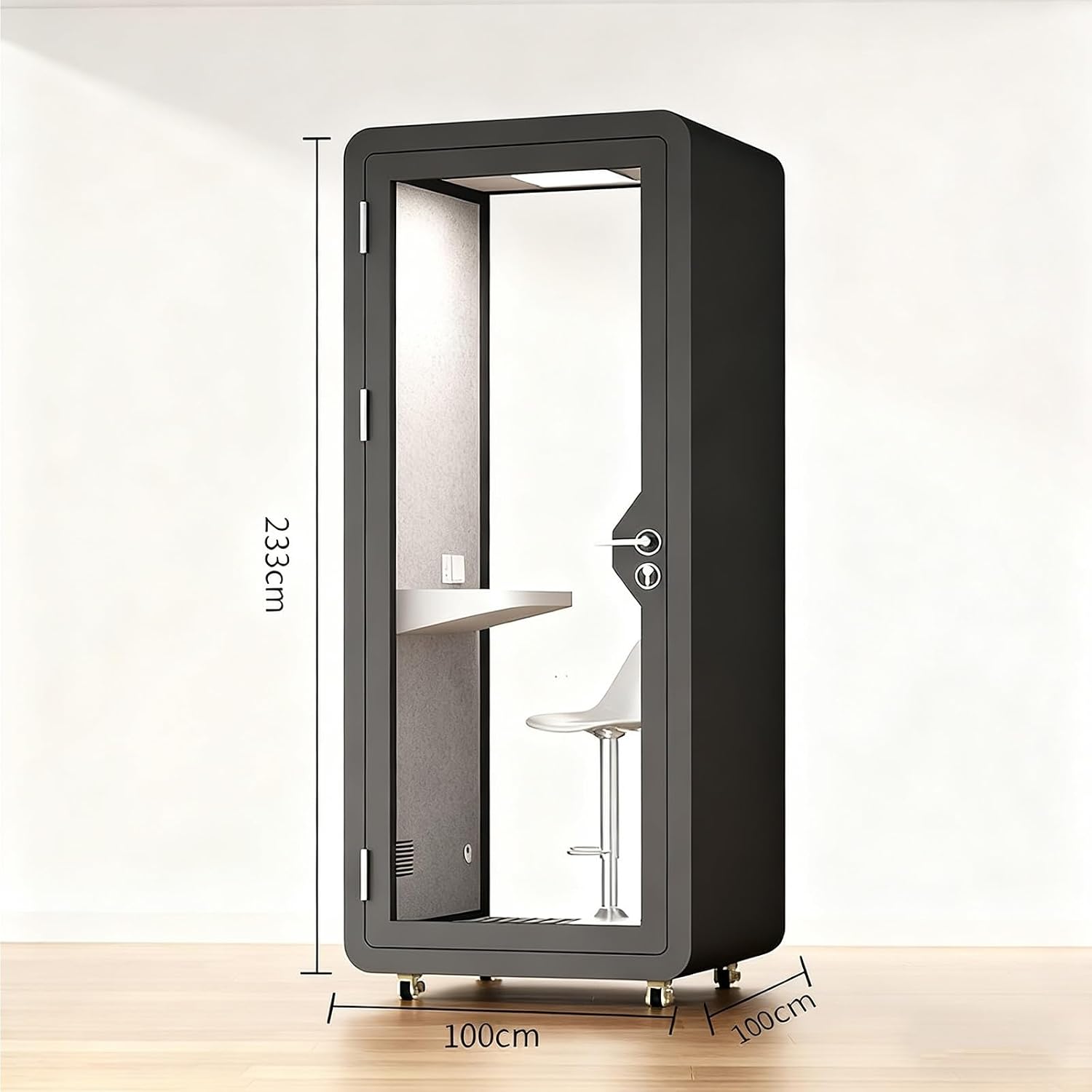 Soundproof Office Pod Booth, Quiet Meeting Pod with Acoustic Panels, LED Lighting, USB Ports, Portable Removable Working Booth for Private Phone Calling, Reading Cabin(Black,100cm)