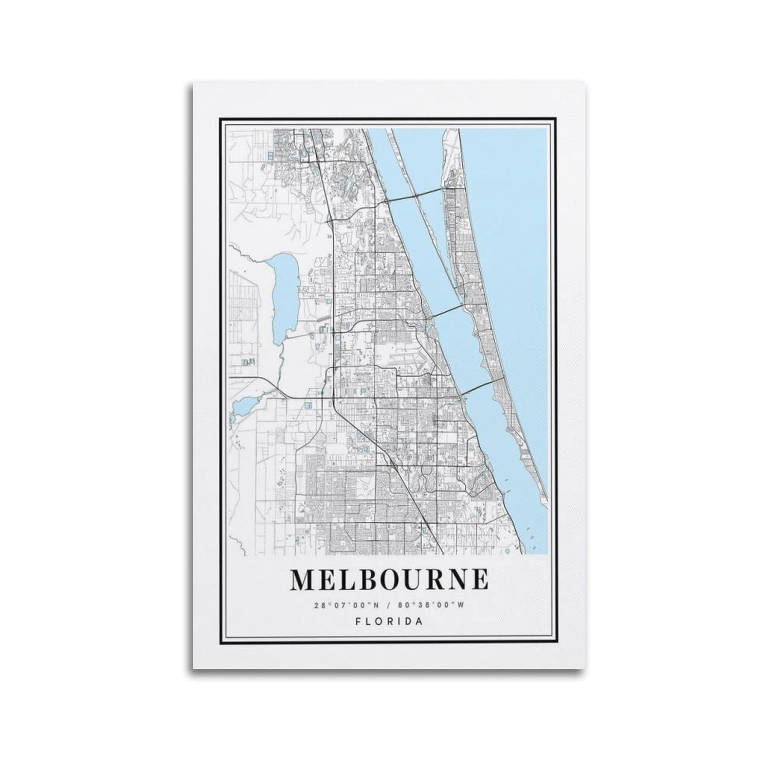 xiaoxiaoshen Melbourne Florida Map Canvas Poster Wall Art Prints Room Aesthetic Murals Bedroom And Living Decorations 20x30inch(50x75cm)