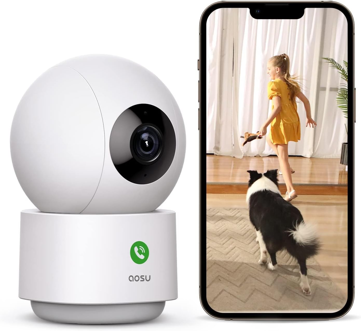2K Security Camera Indoor, Baby Monitor Pet Camera 360-Degree for Home Security,Camera with 5/2.4 GHz Wi-Fi Router, One-Touch Call, Smart Motion Tracking, IR Night Vision, Compatible with Alexa
