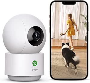 2K Security Camera Indoor, 3MP Baby Monitor Pet Dog Camera, One-Touch Call, Support 2.4G WiFi, 360° Pan-Tilt Motion Tracking, Home Surveillance Camera, Night Vision, Compatible with Alexa asin的图片