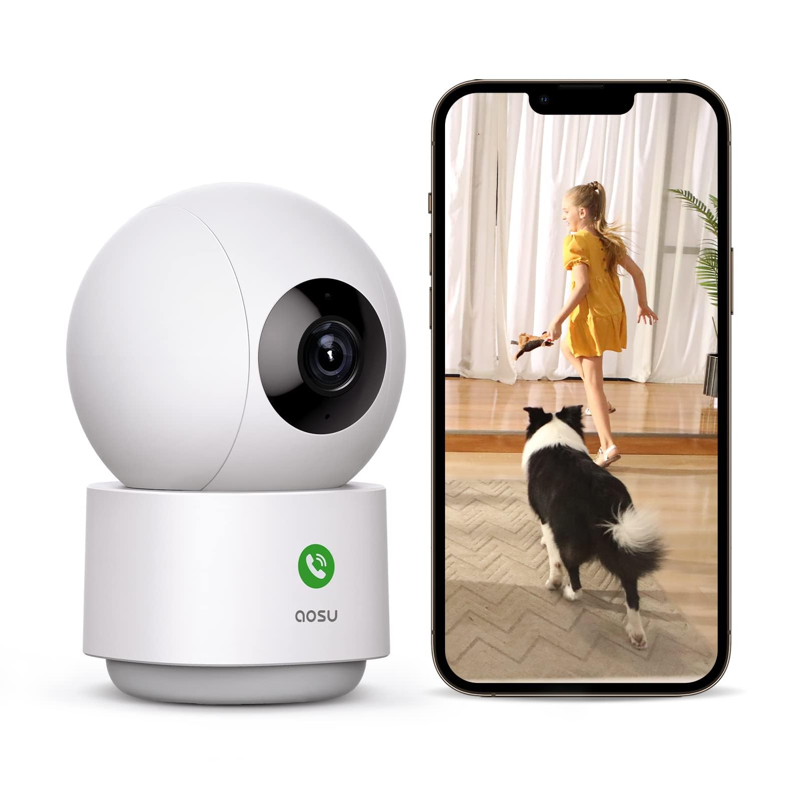 AOSU 2K Security Camera Indoor, Baby Monitor Pet Camera 360-Degree for Home Security with 2.4 GHz Wi-Fi Router, One-Touch Call, Smart Motion Tracking, IR Night Vision, Compatible with AlexaAOSU 2K Security Camera Indoor, Baby Monitor Pet…
