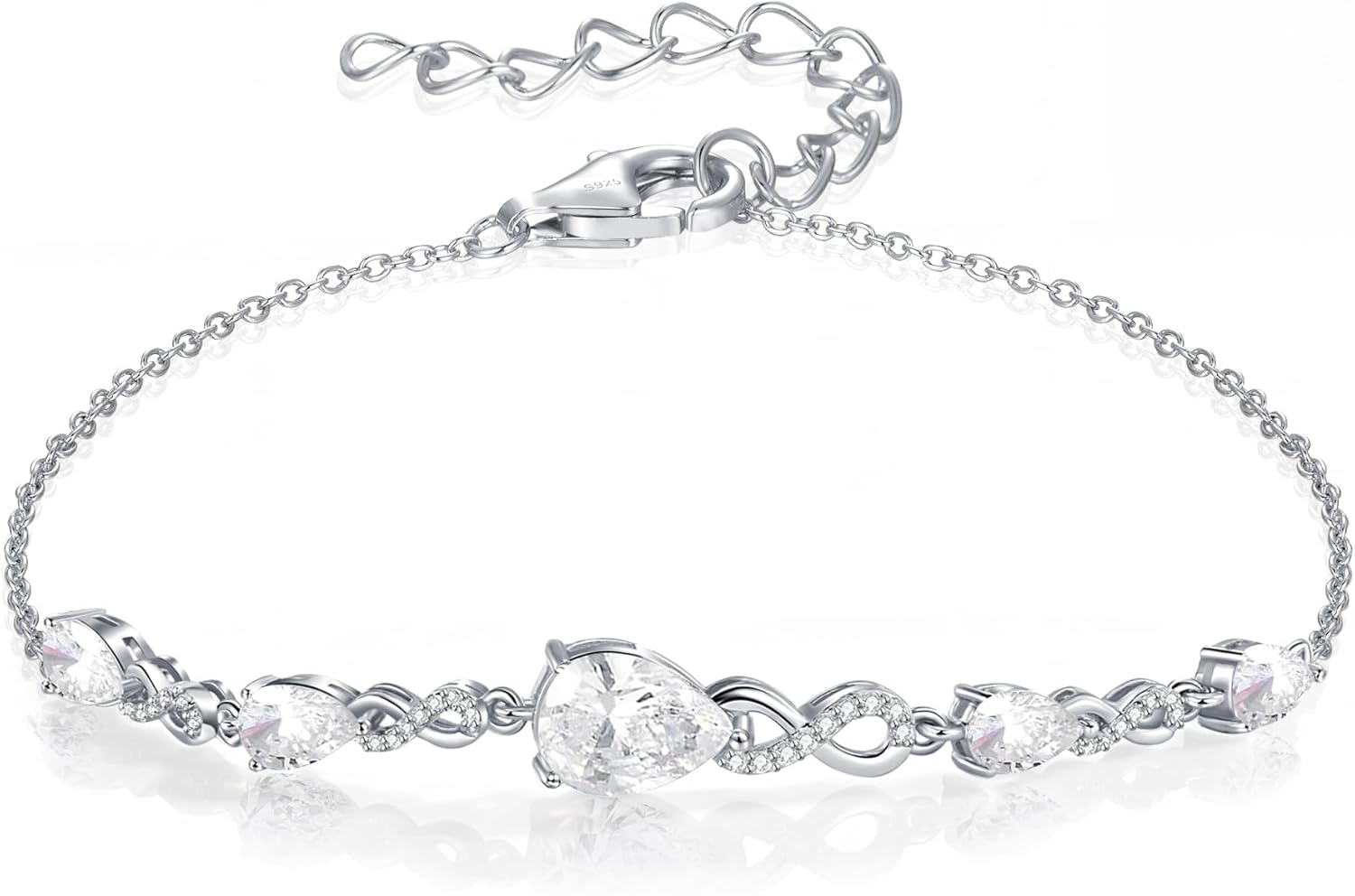 Birthstone Teardrop Infinity Bracelet for Women, 9x7mm main Birthstone 925 Sterling Silver Women Charm Link Bracelet Adjustable,Valentines Day Gifts for Her Anniversary Fine Jewelry Gifts for Women Wife Mom Girlfriend Her