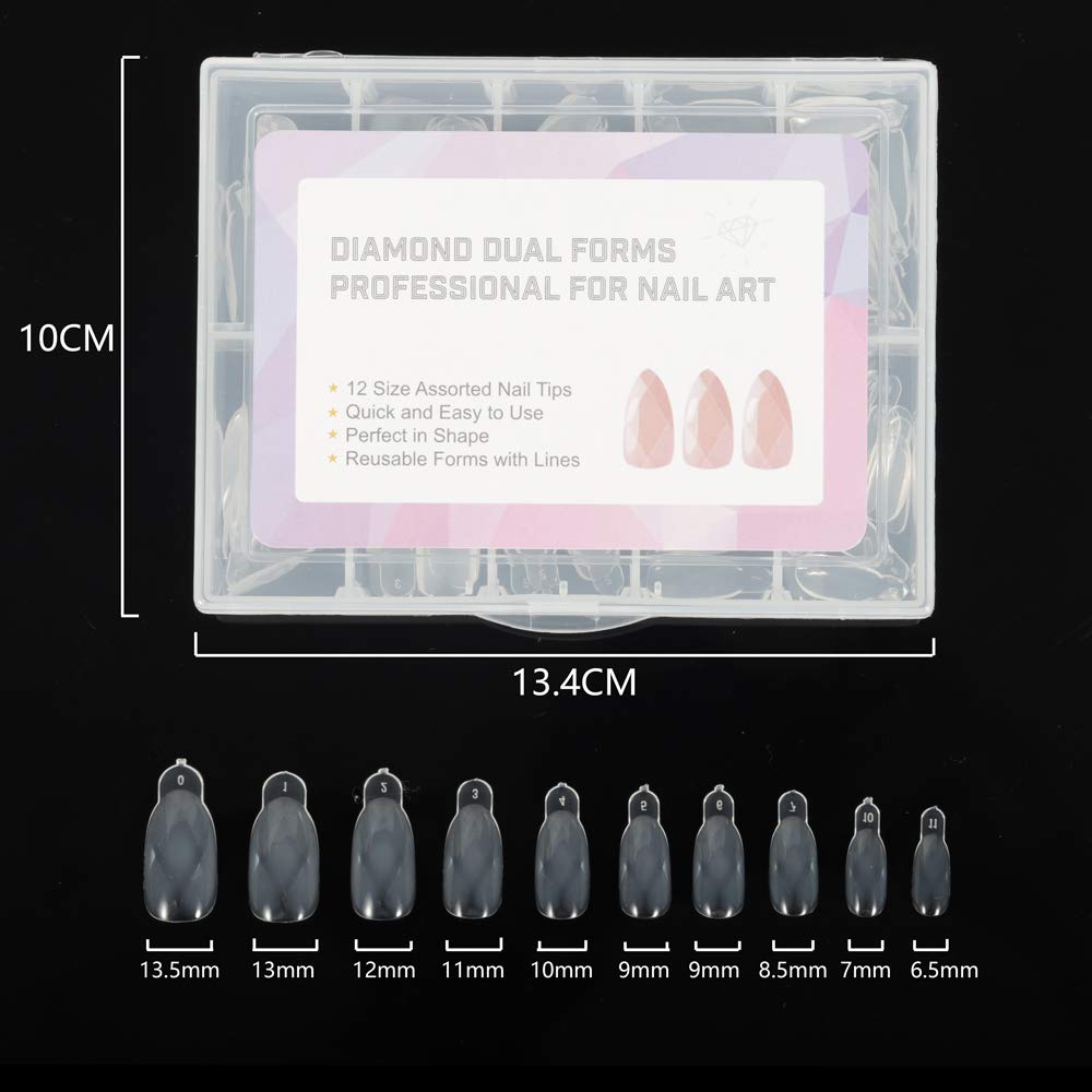 Amazon.com : NMKL38 120PCS/Case Diamond Dual Forms for Polygel Nail  Extension Mold Clear Full Cover False Nail Tips Hybrid Gel Acrylic Nail  System Forms 12 Sizes : Beauty & Personal Care