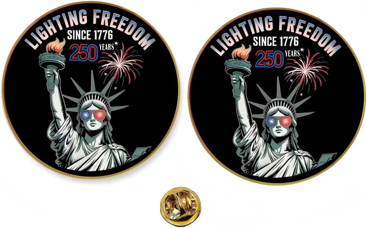 2 Pcs U.S. 250th Birthday Enamel Pins,250 years Anniversary Metal Gold Plated Lapel Pin, 1.4″ USA Patriot Collectible Accessories for Patriot's Day Independence Day
