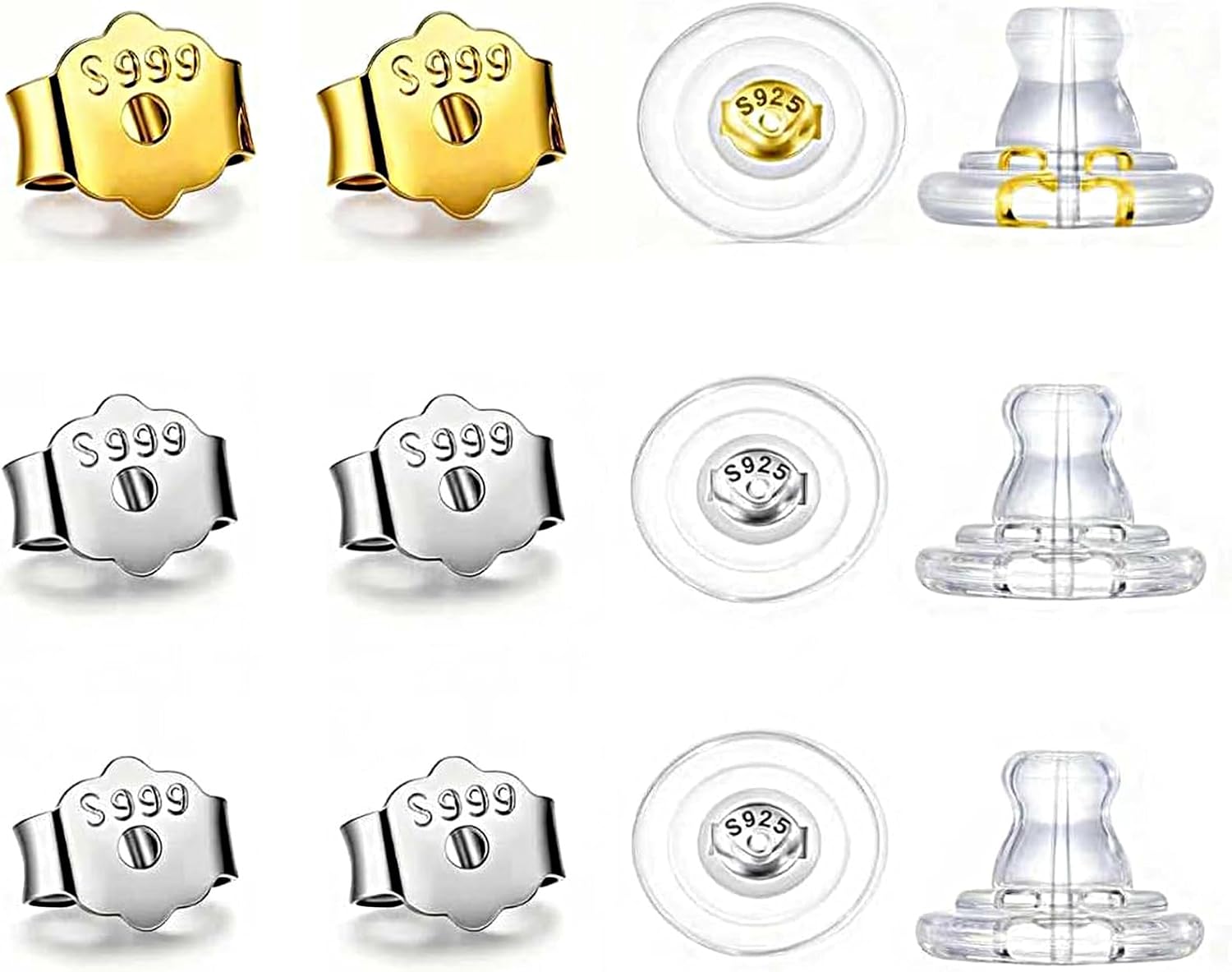 925 Sterling Silver 18K Gold Earring Backs,12PCS for Heavy Earring