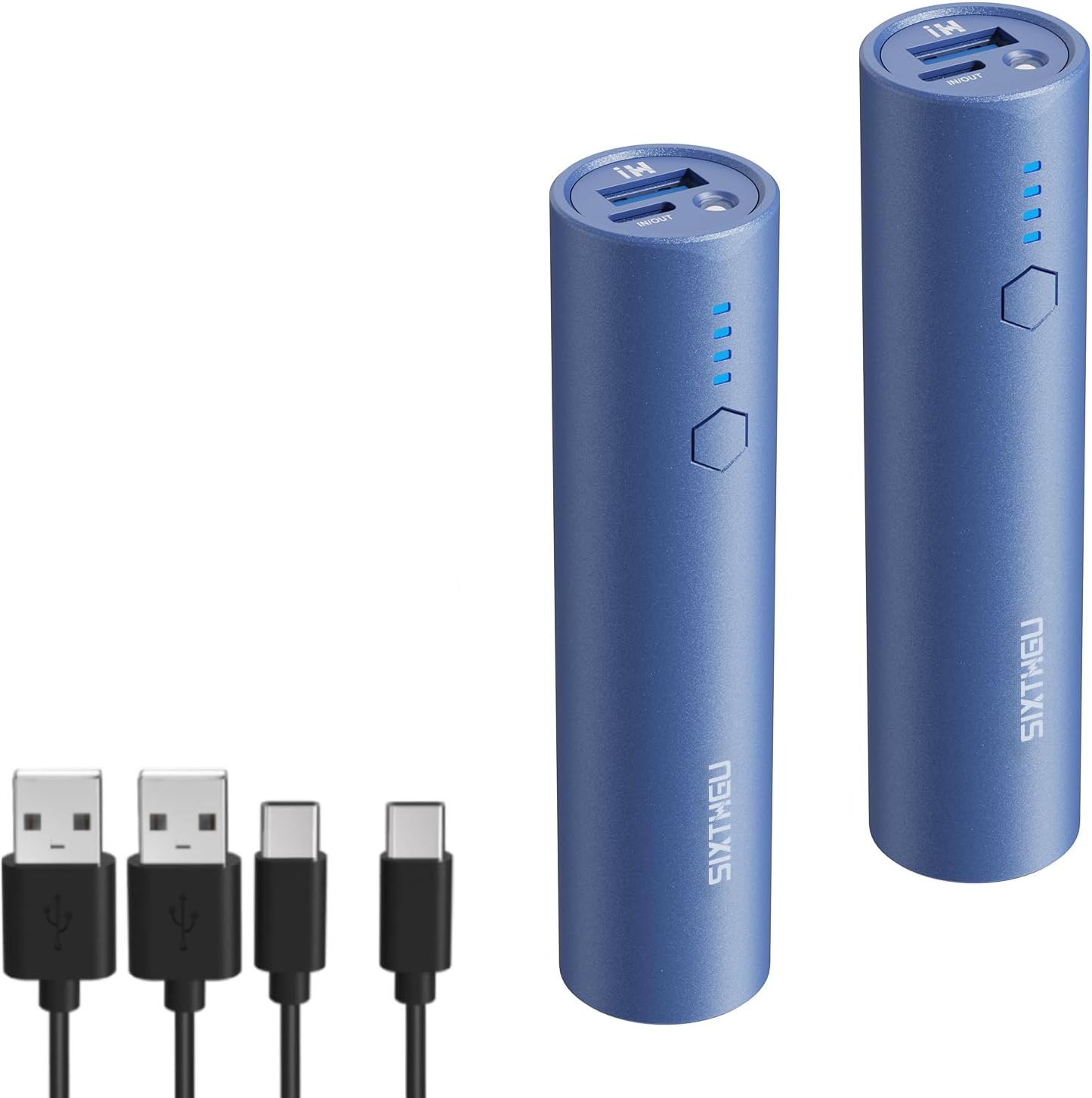 S03 Portable Charger, 5000mAh 2-Pack Small Power Bank with Fast Charging, USB-C Output Compatible with iPhone, Samsung, and More, Blue