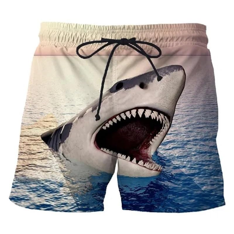 Men‘s Summer Big Movie 3D Printing Shorts Unisex Casual Beach Short Pants Swim Trunks Shark Shorts Beach Shorts