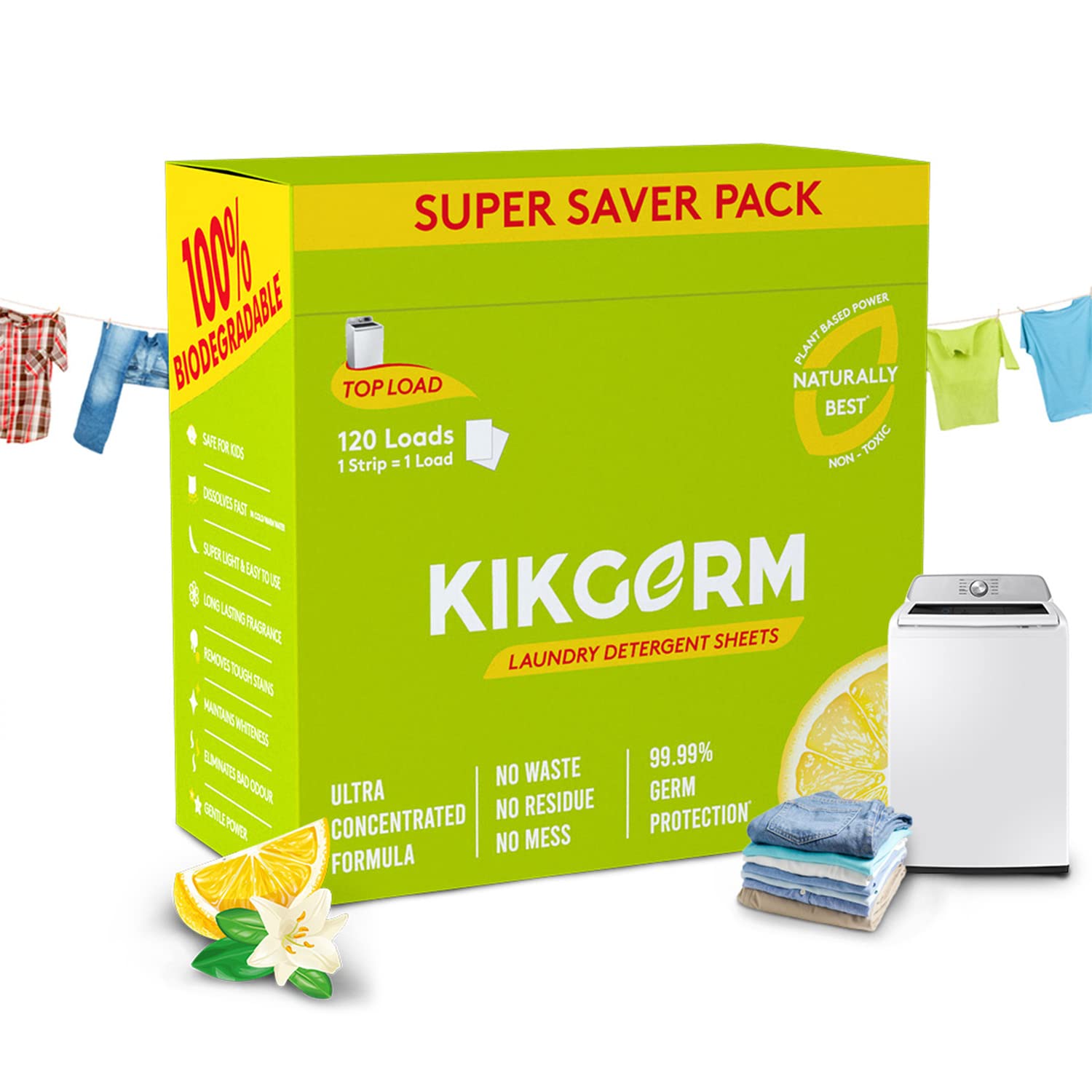 KIKGERM Top Load Laundry Detergent Sheet Biodegradable Plant Based Eco