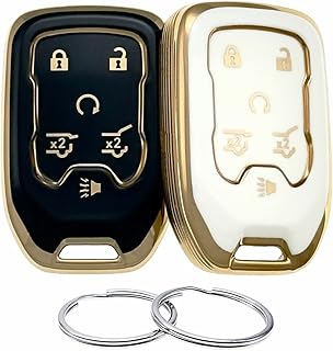 REPROTECTING TPU Key Fob Cover Compatible with 2014-2021 Chevrolet Suburban Tahoe GMC Yukon Yukon XL HYQ1AA (Black/White)
