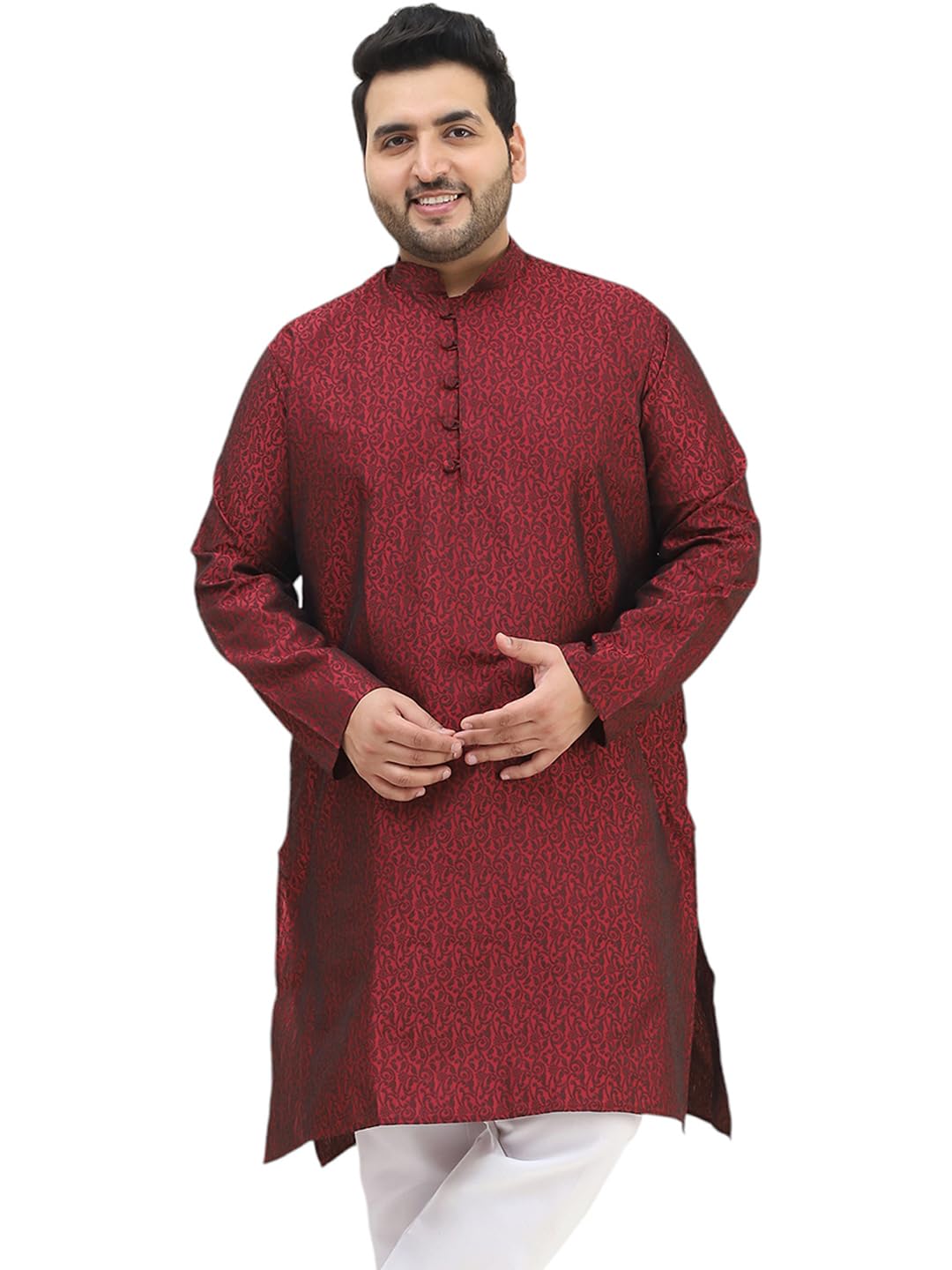 Sojanya Plus (Since 1958) Men's Silk Blend Maroon Self Design Only Long Kurta