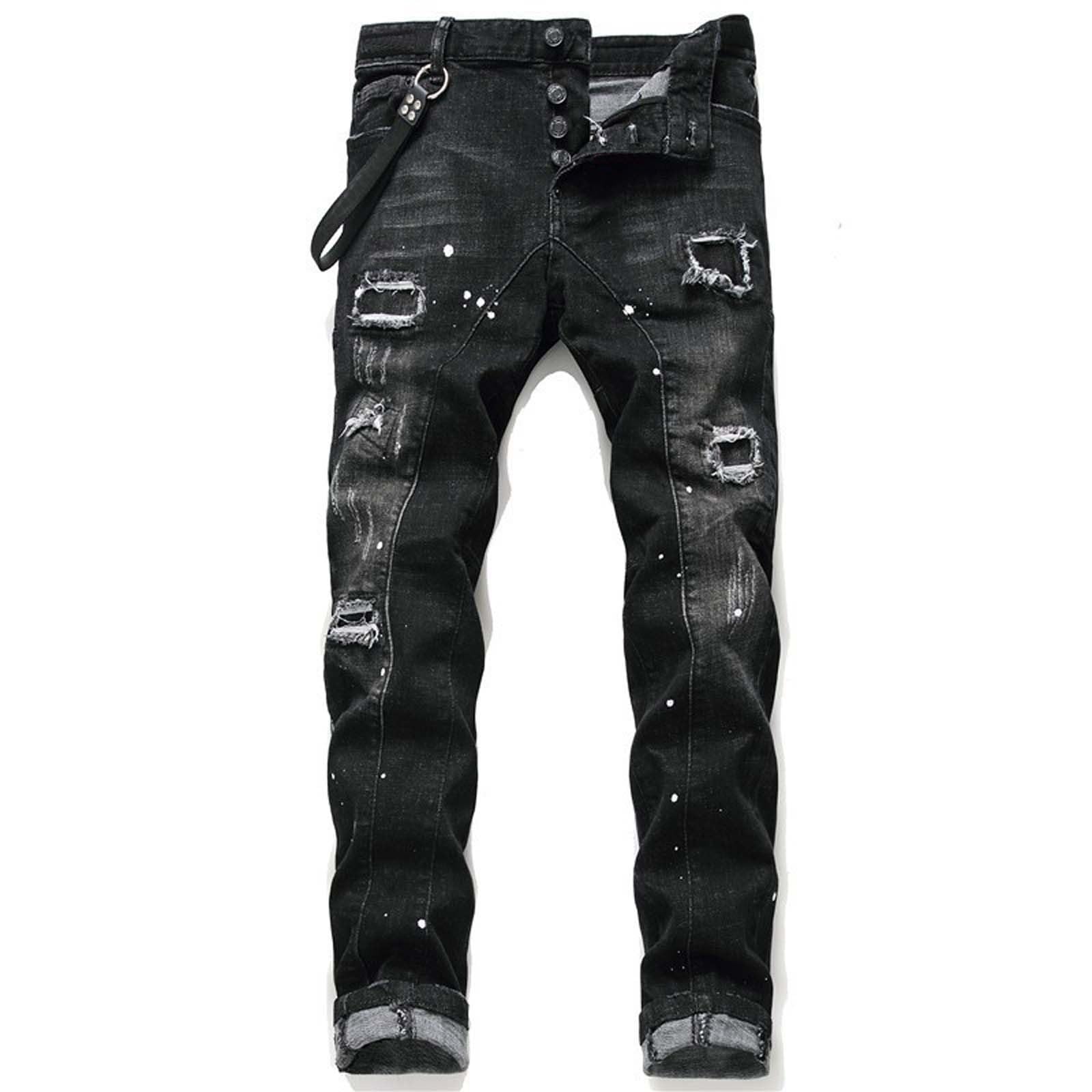 Pantaloni Tuta Uomo Invernali Baggy Pantalone Eleganti Jeans Uomo Slim Fit Strappi Stretch Denim con Design Spray e Stile Streetwear