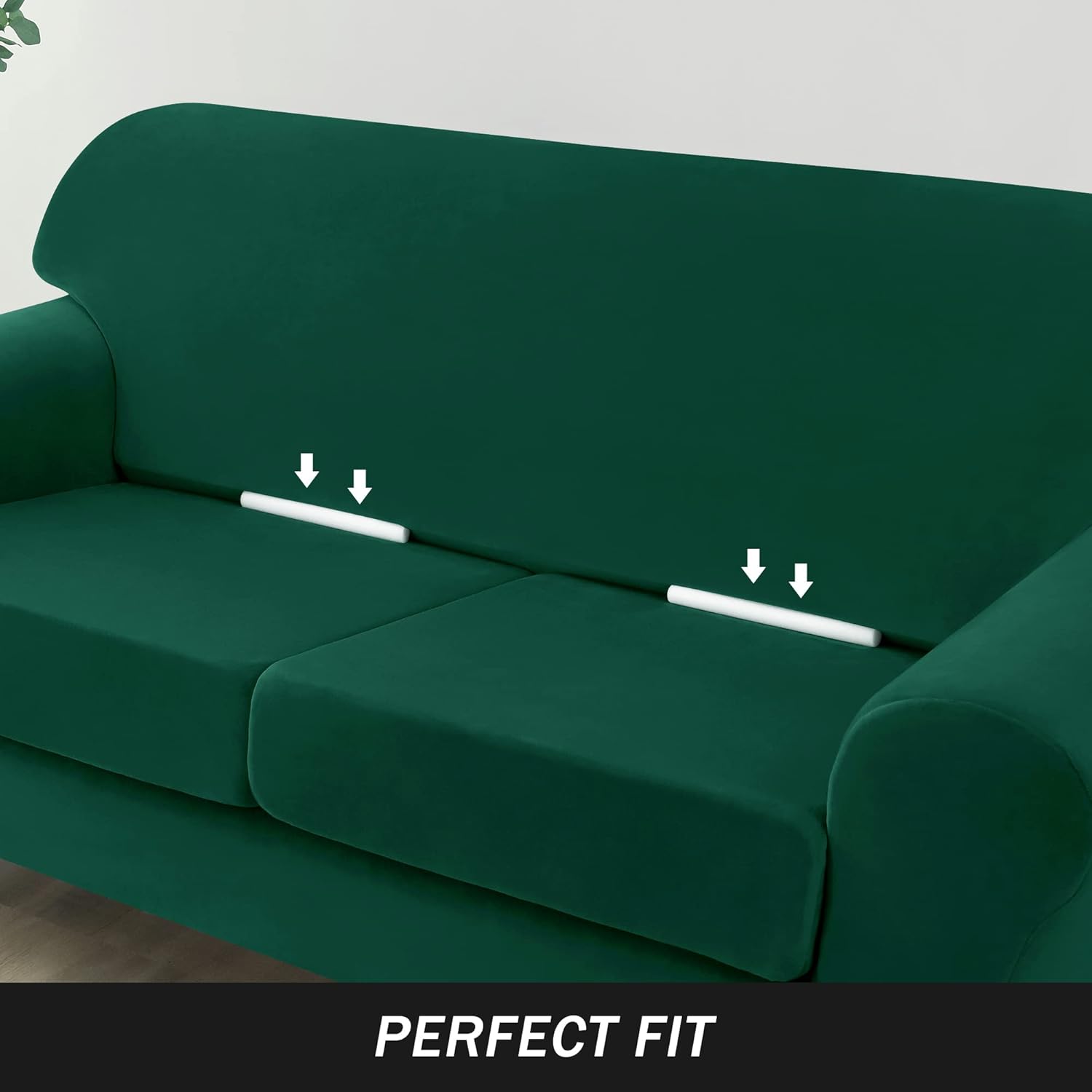 Stretch Sofa Slipcover, Ultra Soft Velvet Sofa Cover Cushion Couch Covers Furniture Protector for Pets Kids (Green, Medium)