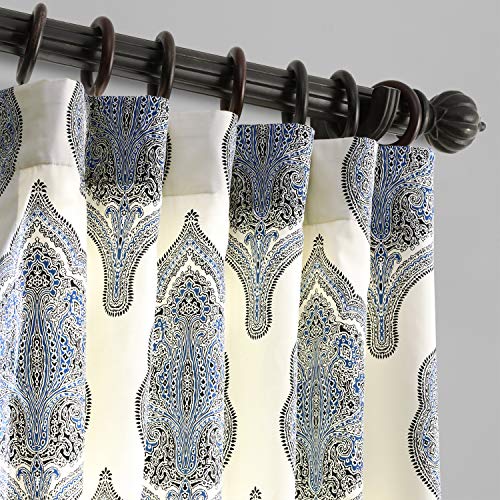 Image of Half Price Drapes PRTW-D37-120 Printed Cotton Twill Curtain, Arabesque Blue