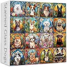 Stained Glass Puzzle, Dog Puzzles for Adults 1000 Pieces, Colorful Animal Puppy Collage Puzzles 1000 Pieces Corgi Bulldog, Hard Difficult Impossible Challenging Jigsaw Puzzles
