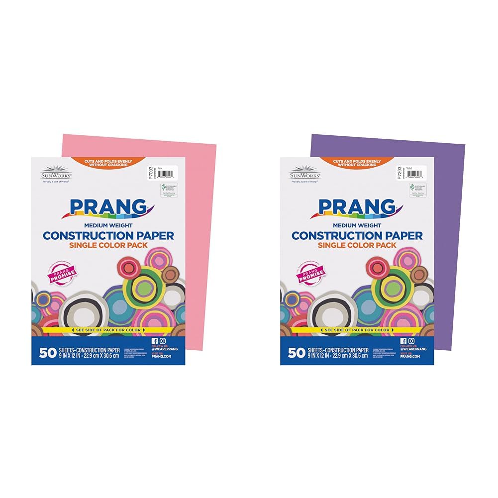 Prang Construction Paper, Pink & Violet, 9" x 12", 50 Sheets Each