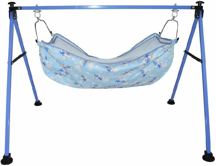 MultiPro Portable, Folding, Collapsible Iron Steel Baby Cradle Swing Ghodiyu Palna (Blue)