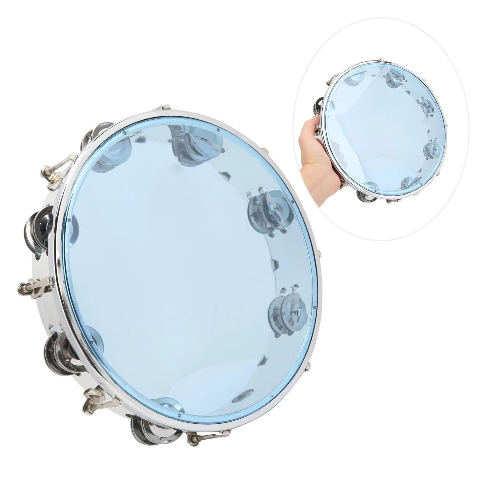 Pandereta ajustable de doble fila de 10 pulgadas, instrumento de percusión con sonajas for fiesta, color azul