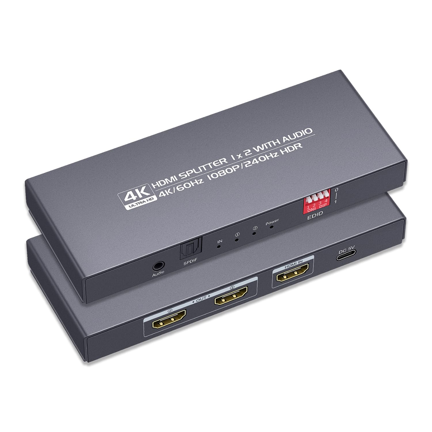 Divisor HDMI 2.0 1 en 2 salidas 60Hz - HDCP2.2/2.3, modo EDID Downscaler, HDR, Dolby Atmos/DTS5.1/7.1 - para PS4/5, Apple TV 4K, Retrotink, Roku Soundbar