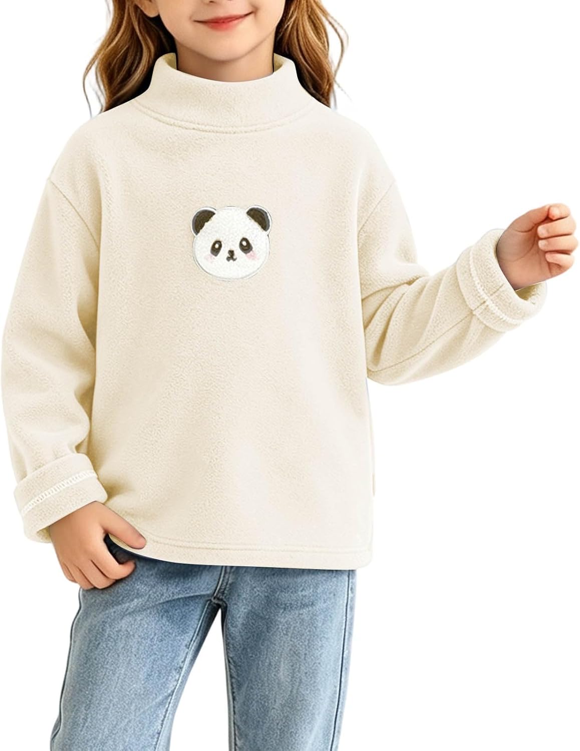 Girls Long Sleeve Pullover Shirts Turtleneck Fleece Warm Shirt