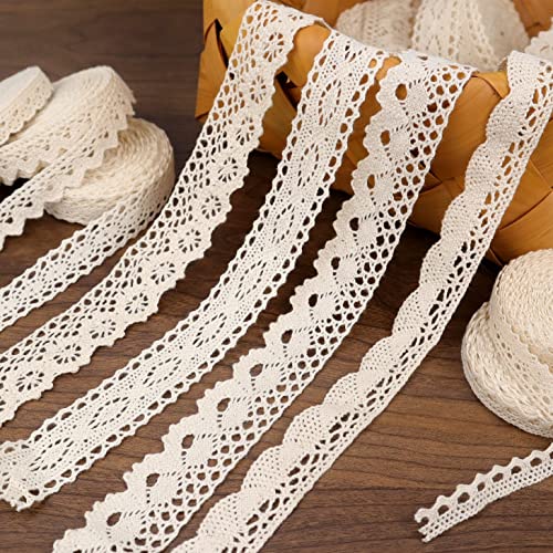Idongcai 45 Yards Vintage Lace Ribbon Cotton Lace Edge Trim For Sewing-9 Types Crochet Cotton Lace Scalloped Edge For Bridal Wedding Party Decoration Diy Sewing Craft Supply 5 Yard Each(Beige) #TOP24