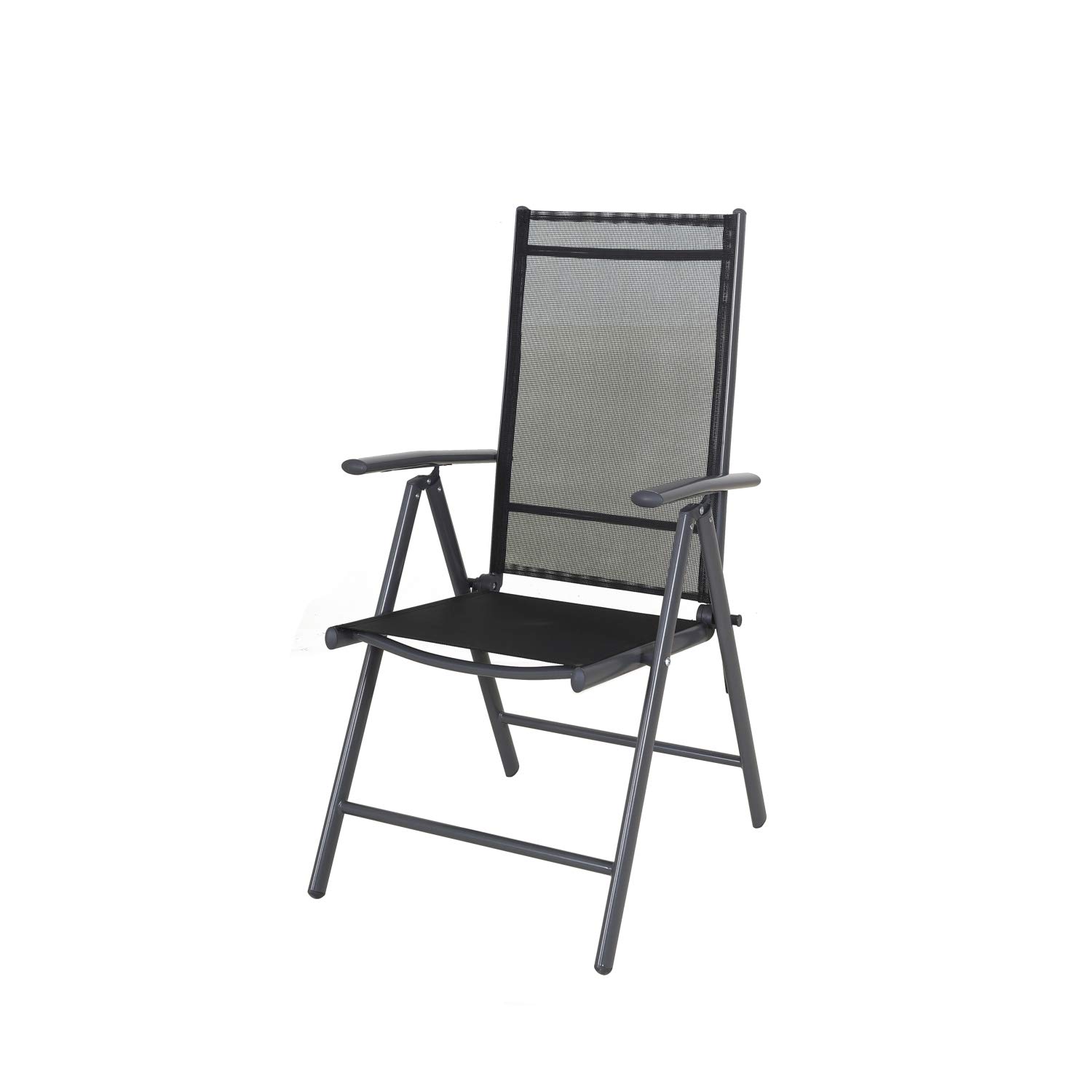 Chicreat Aluminium vouwstoel, verstelbare hoge rugleuning met 7 posities, antraciet en zwart (set van 2 stuks