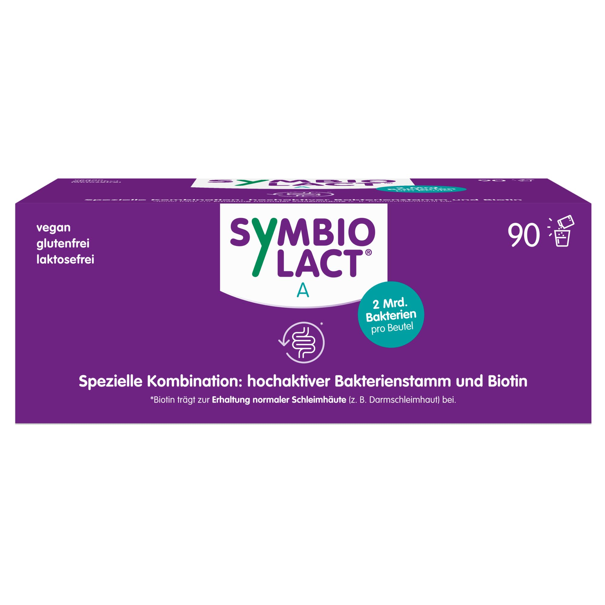 SymbioLact A für die Darmschleimhaut des oberen Verdauungstrakts, 90 Beutel | Mit Milchsäurebakterien und Biotin, 2 Mrd. Bakterien pro Beutel