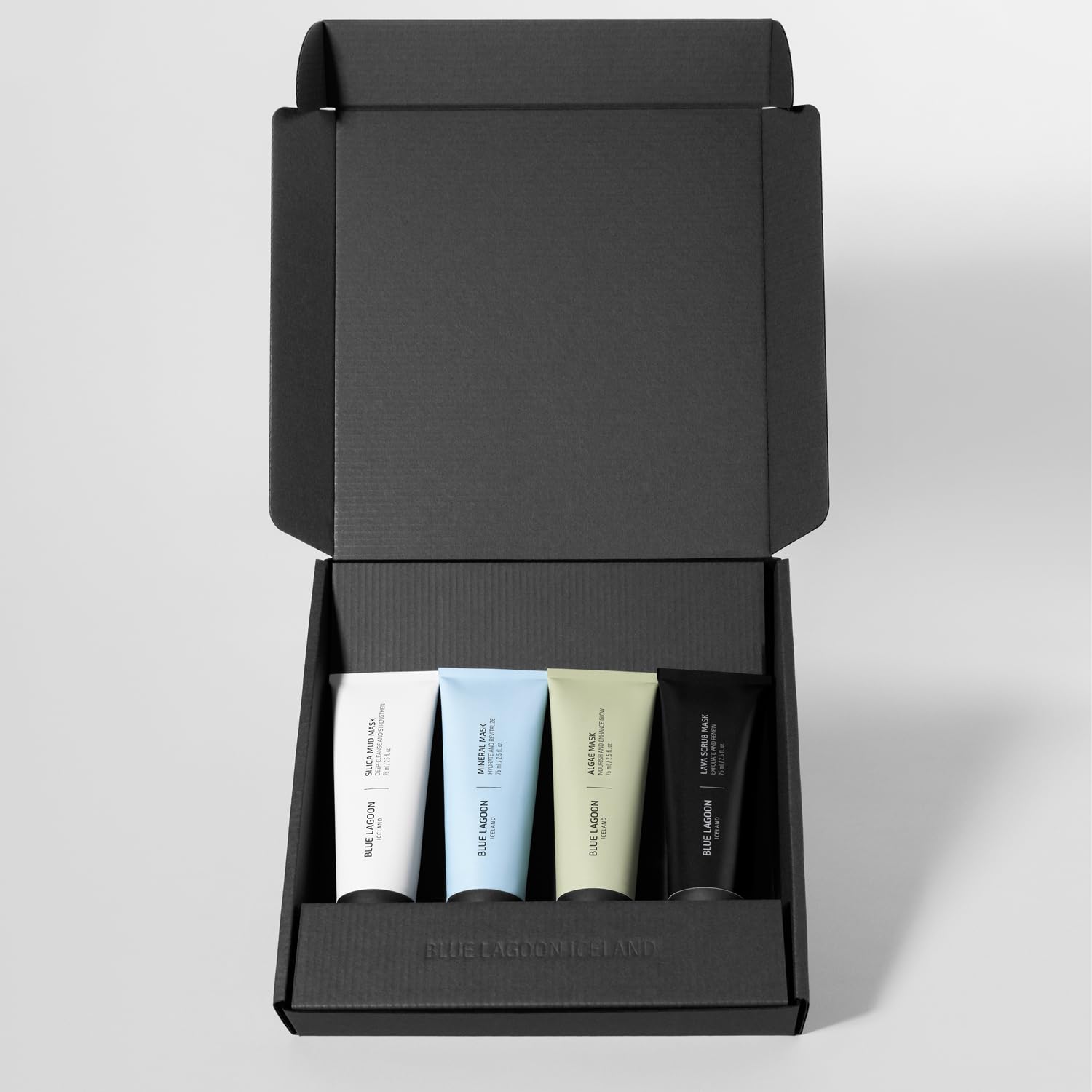 Blue Lagoon Hautpflege Signature Masks - Bioaktive Gesichtsmasken - Silica Mud/Algae/Mineral/Lava Scrub Mask - Reinigung/Feuchtigkeit/Peeling & Pflege - Fullsize Set- 4 Stück, je 75ml
