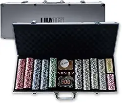 Maleta Jogo De Poker Dados 500 Fichas Numeração Profissional com 11 gramas, com 5 Dados, Ficha Dealer, Maleta com 2 Chaves e Cores Vibrantes