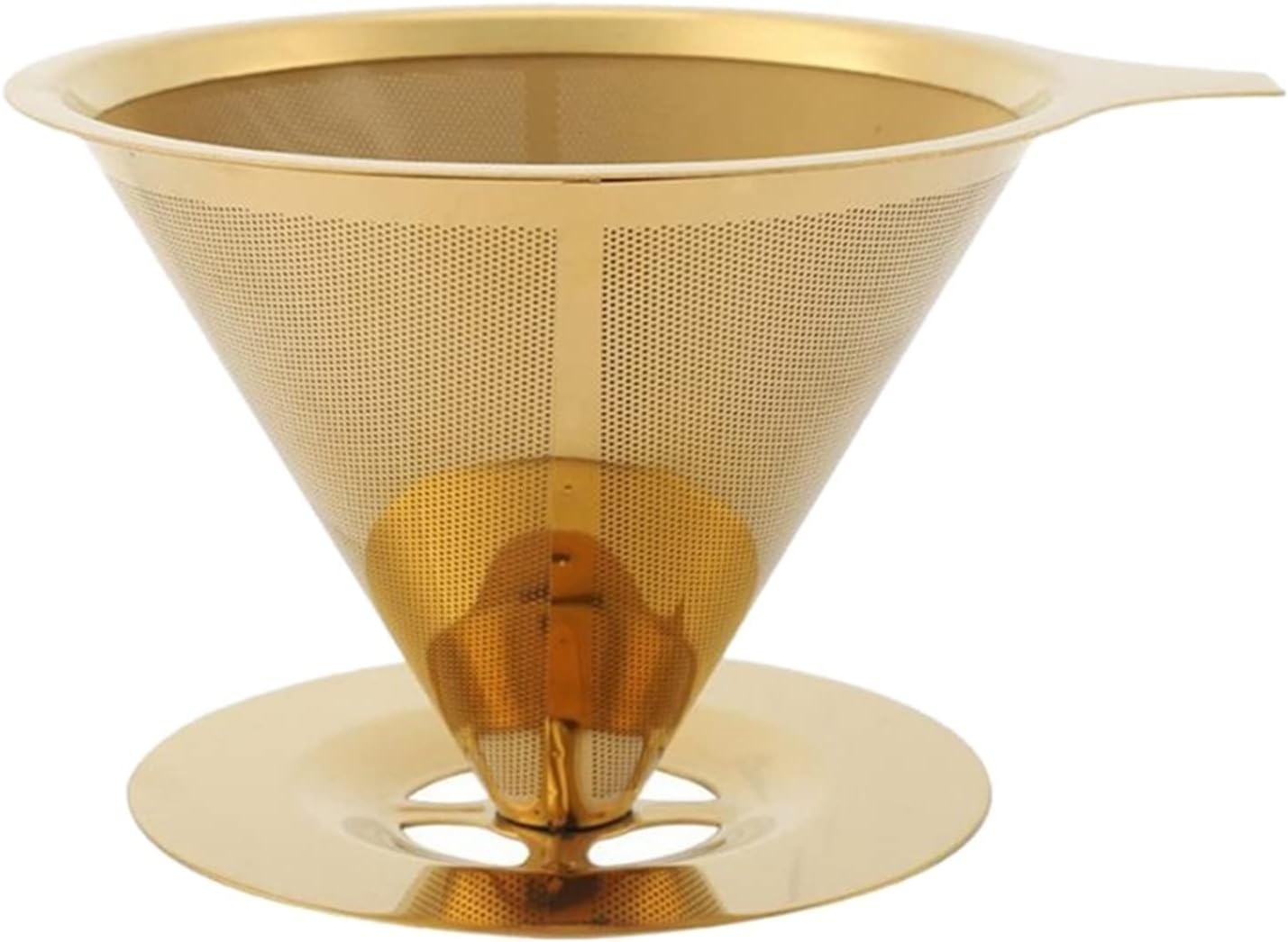 Wall Stainless Steel Gold Pour over Coffee Dripper Filter with Cup Stand and Handle