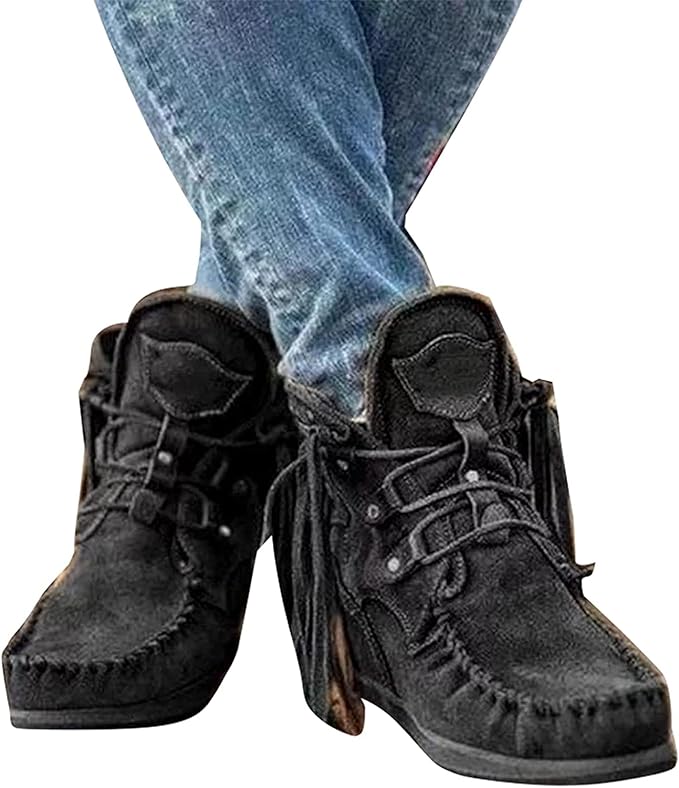 Womens Vintage Tassel Cowboy Wear Resistant