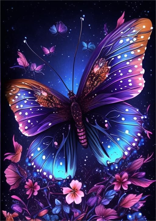Caievy Pintura de diamante de mariposa morada, kits de pintura de diamantes de acuarela 5D para adultos, kits de punto de cruz de piedras preciosas