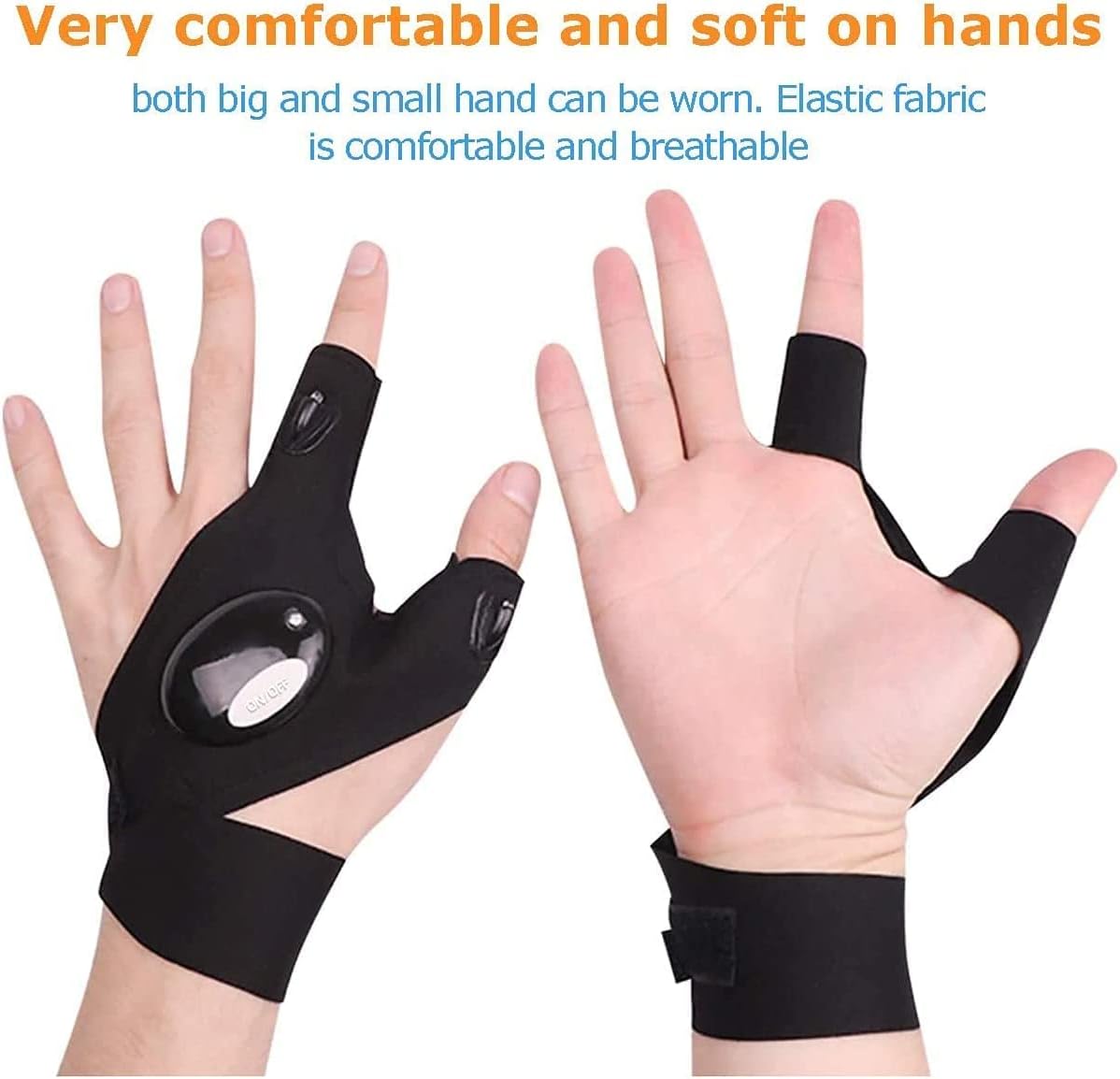 2 LED Flashlight Gloves Outdoor,Work Gloves with Light for Darkness Places, Fishing, Camping and Hiking & Tools Gifts for Handymen Men Women Boyfriend DIY Birthday Black BT001