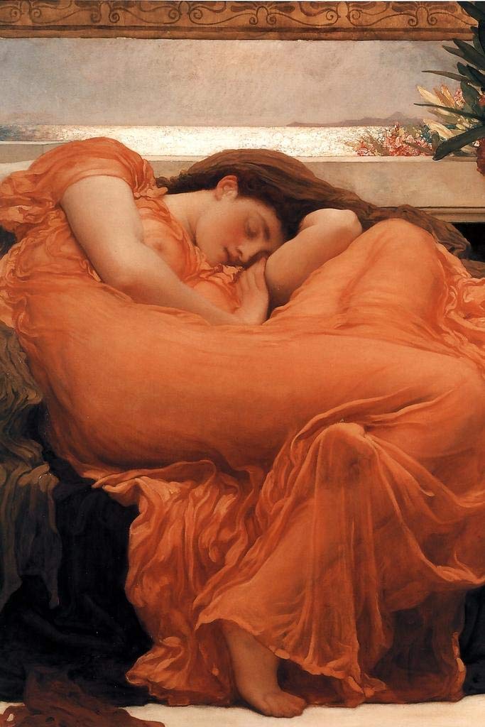 Laminated Sir Frederic Leighton Flaming June 1895 Oil Painting Woman Sleeping Oleander Branch Poster Dry Erase Wall Art 16x24