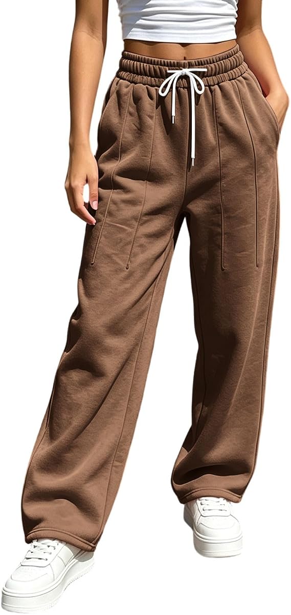 Women's Drawstring Sweatpants Elastic High Waisted Wide Leg Pants