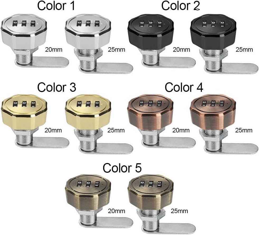 Combination Lock Hardware 3 Digital Code Security Zinc Alloy Furniture Cupboard Drawer(20mm-Color 2)