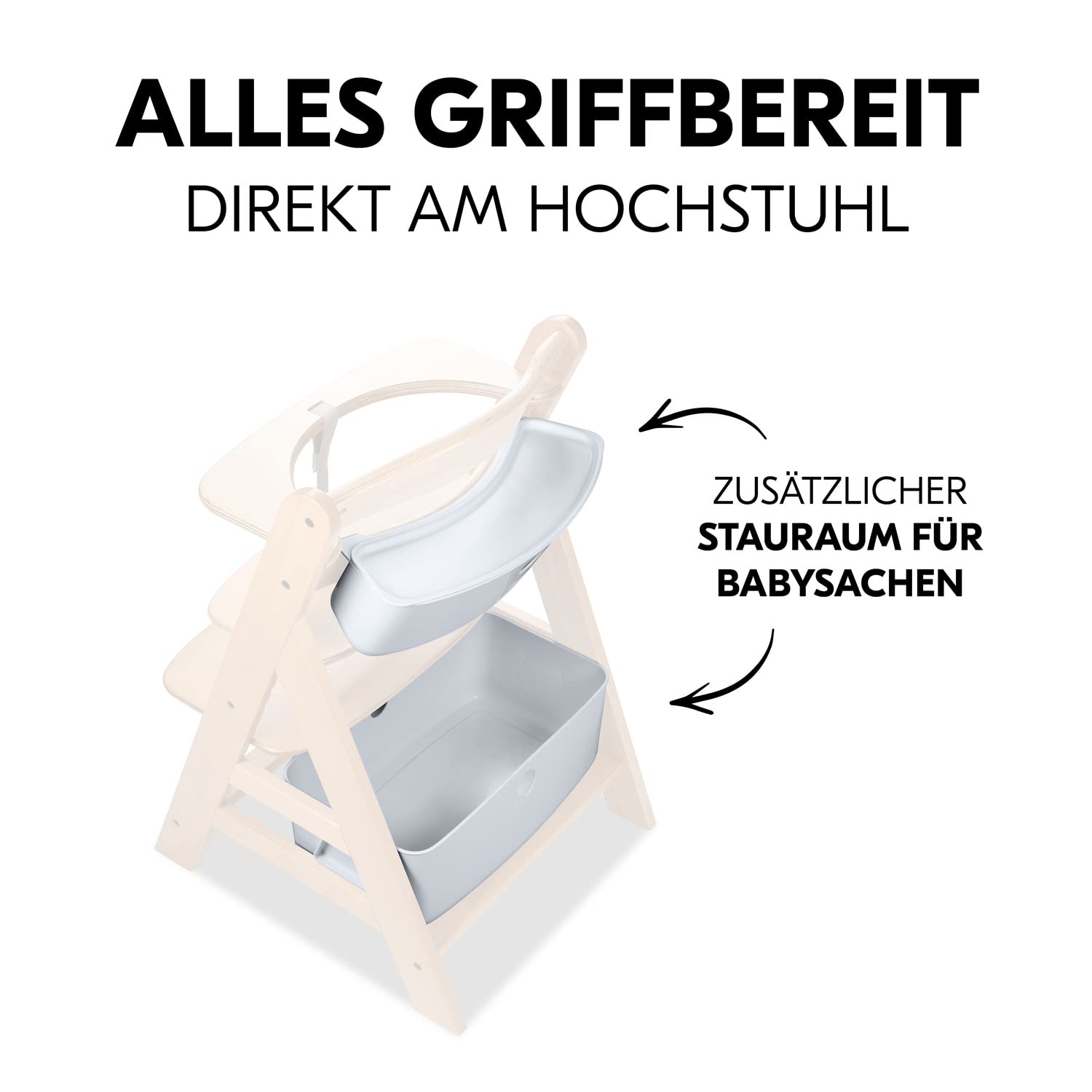 hauck Organizer Set, Weiß - Kompatibel mit Alpha+ & Beta+ Kinderhochstuhl, Großer Aufbewahrungskorb bis 5 kg & Kleine Hängebox mit Deckel bis 3 kg, Leicht Abwischbar