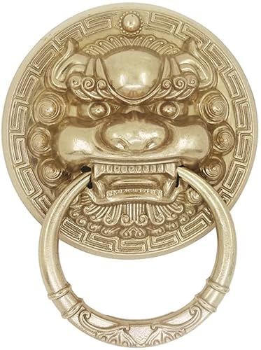 Aldravas de porta de leão para aldrava de porta de latão antigo da porta da frente (ouro 20 x 26 cm)