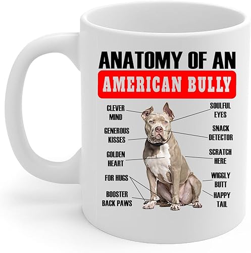 Lovesout Funny Fawn American Bully Anatomy - Taza de café de cerámica blanca de 11 onzas