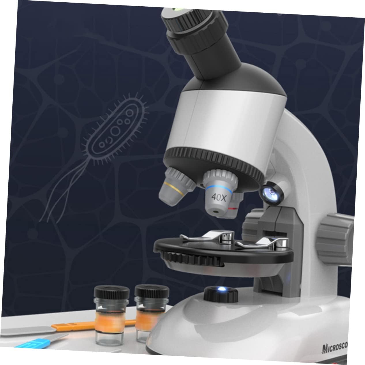 1set Boy Girl High-Definition Microscope Rotating Optical Microscope for Science Experiments and Education for No Batteries Included