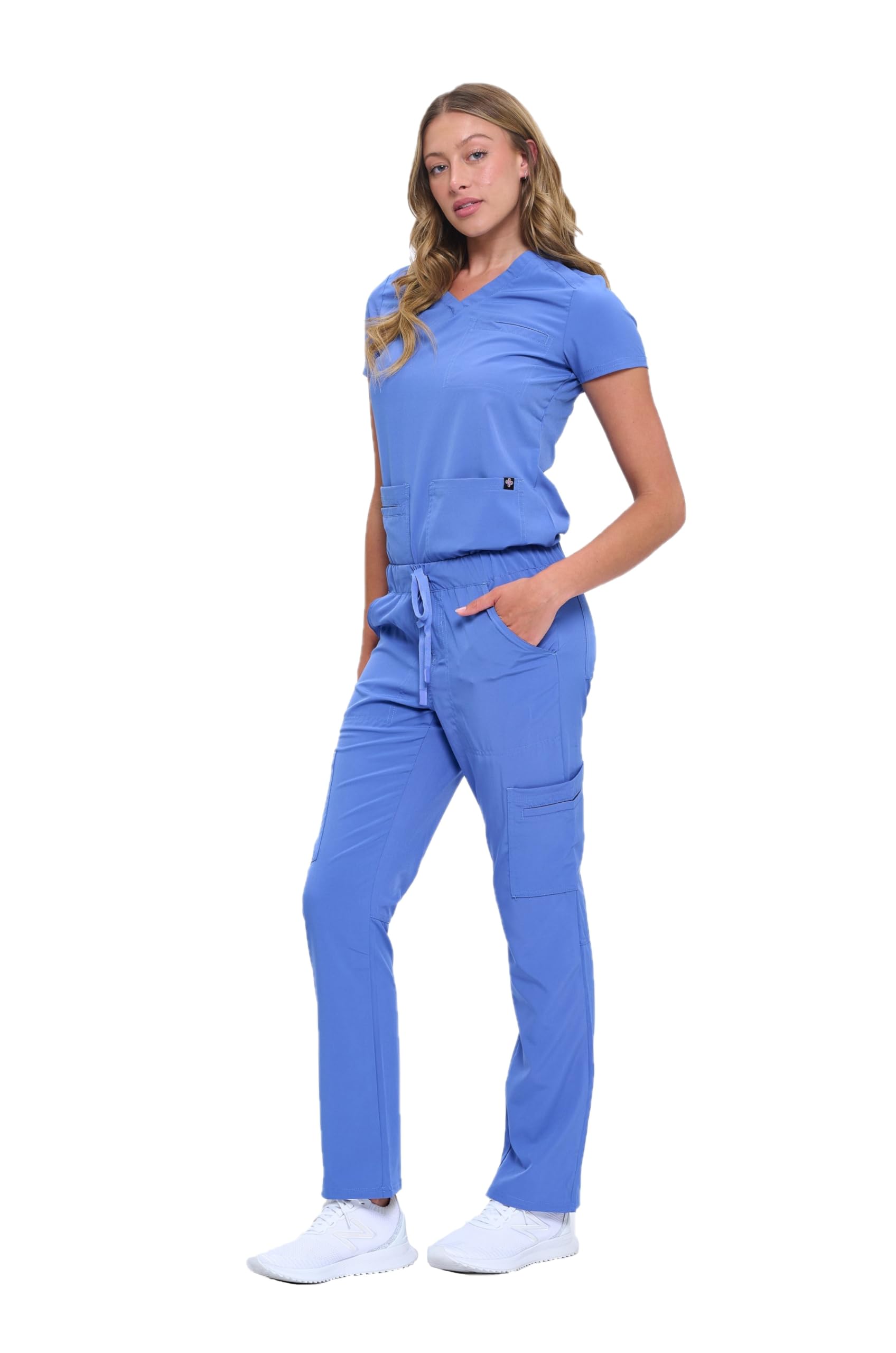 Natural Uniforms Womens 11 Pocket Cool Stretch Cargo Scrub Set with Regular and Petite Sizes
