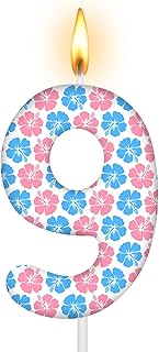 Birthday Candle 9th Flower Candle Number 9 Candle Pink and Blue Cake Toppers for Boys Girls Kids Birthday Cartoon Party Celebrations Decorations Hawaii (Number 9)