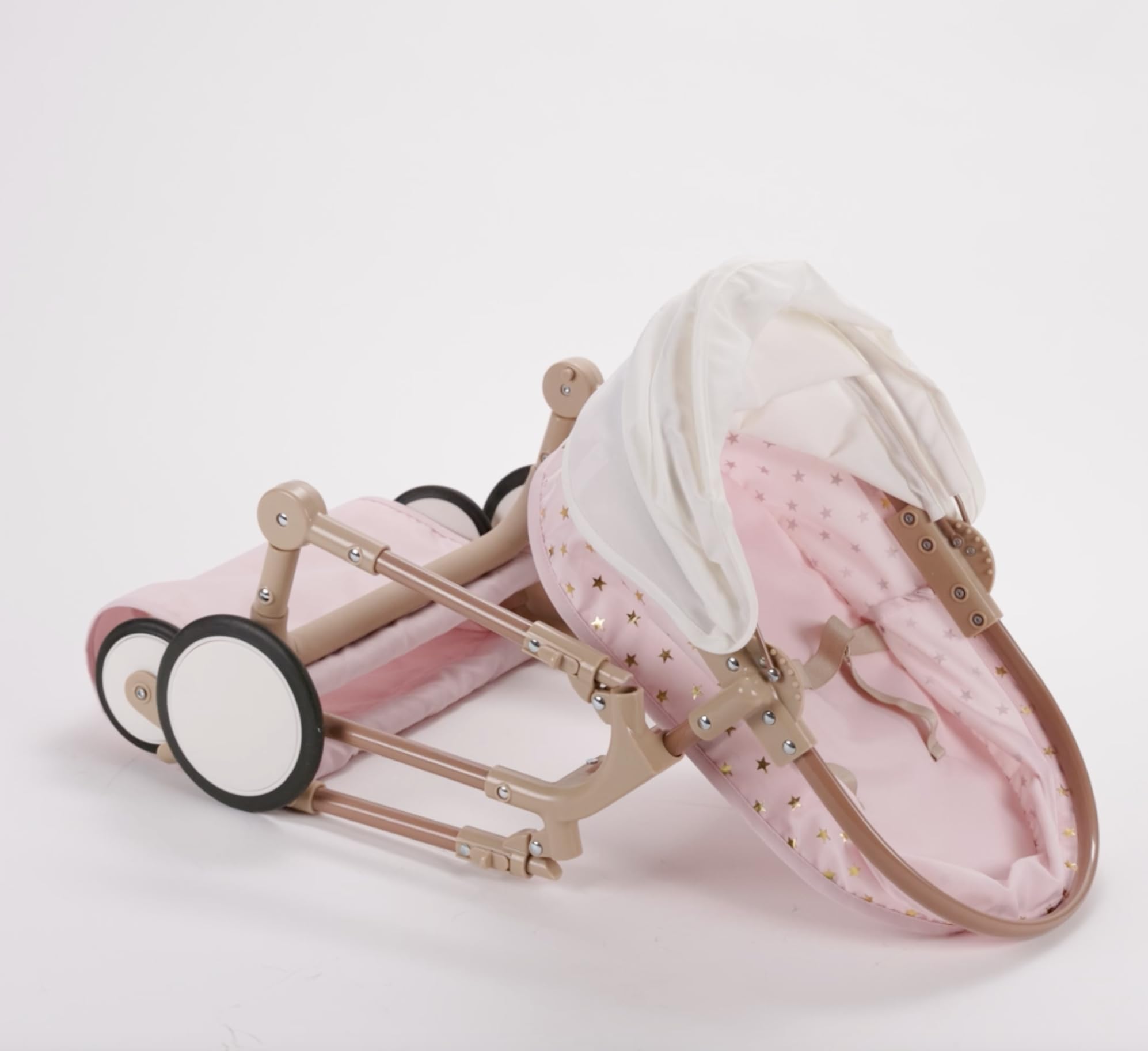 LullaBaby - Doppelter Puppenwagen - Zwillingspuppen-Kinderwagen - Rosa Spielzeug-Kinderwagen mit goldenen Sternen - Spielzeug für Kinder ab 2 Jahren